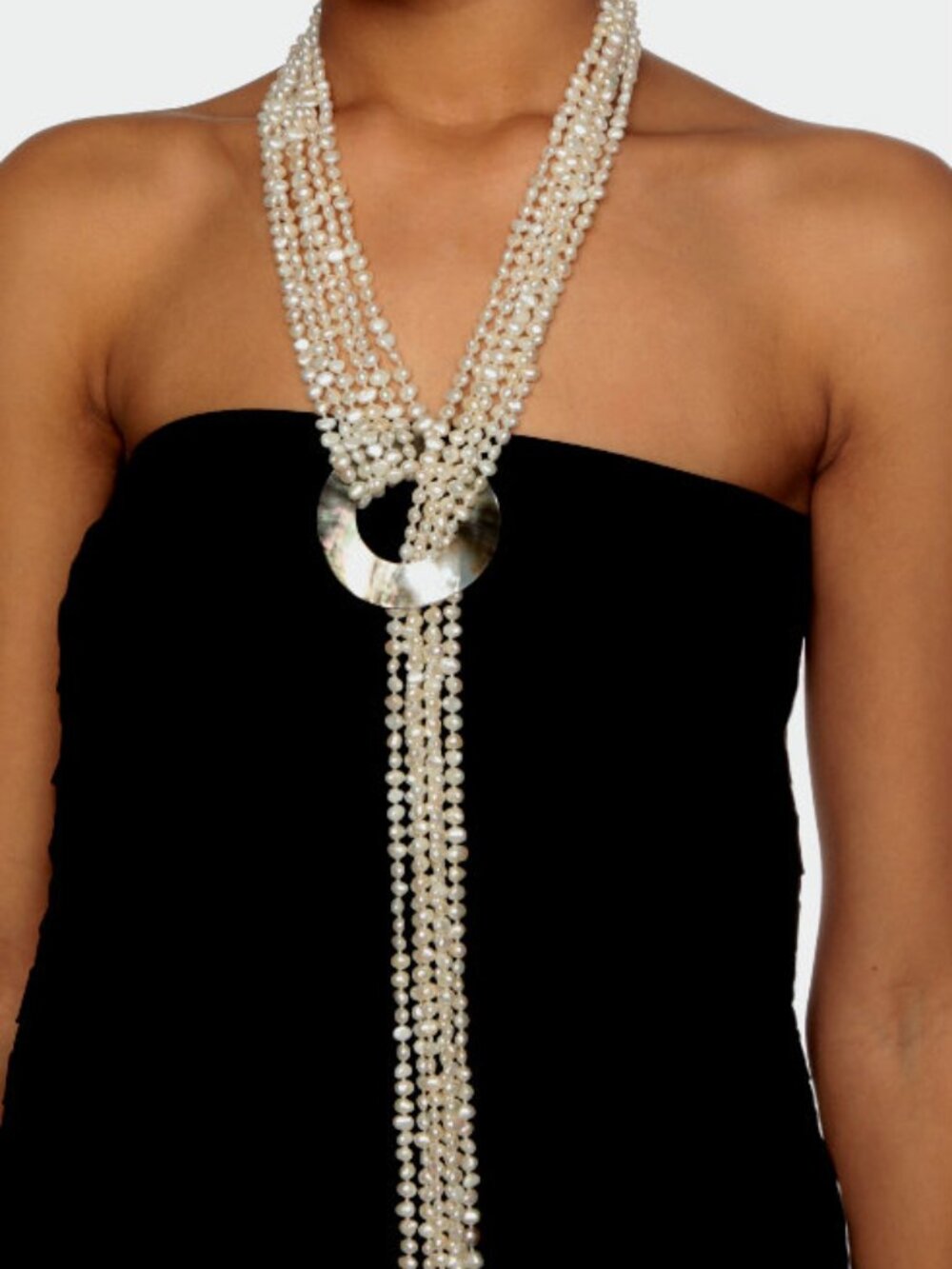 "Cleopatra" 5-Strand Lustrous White Cultured Freshwater Pearl Shell Necklace